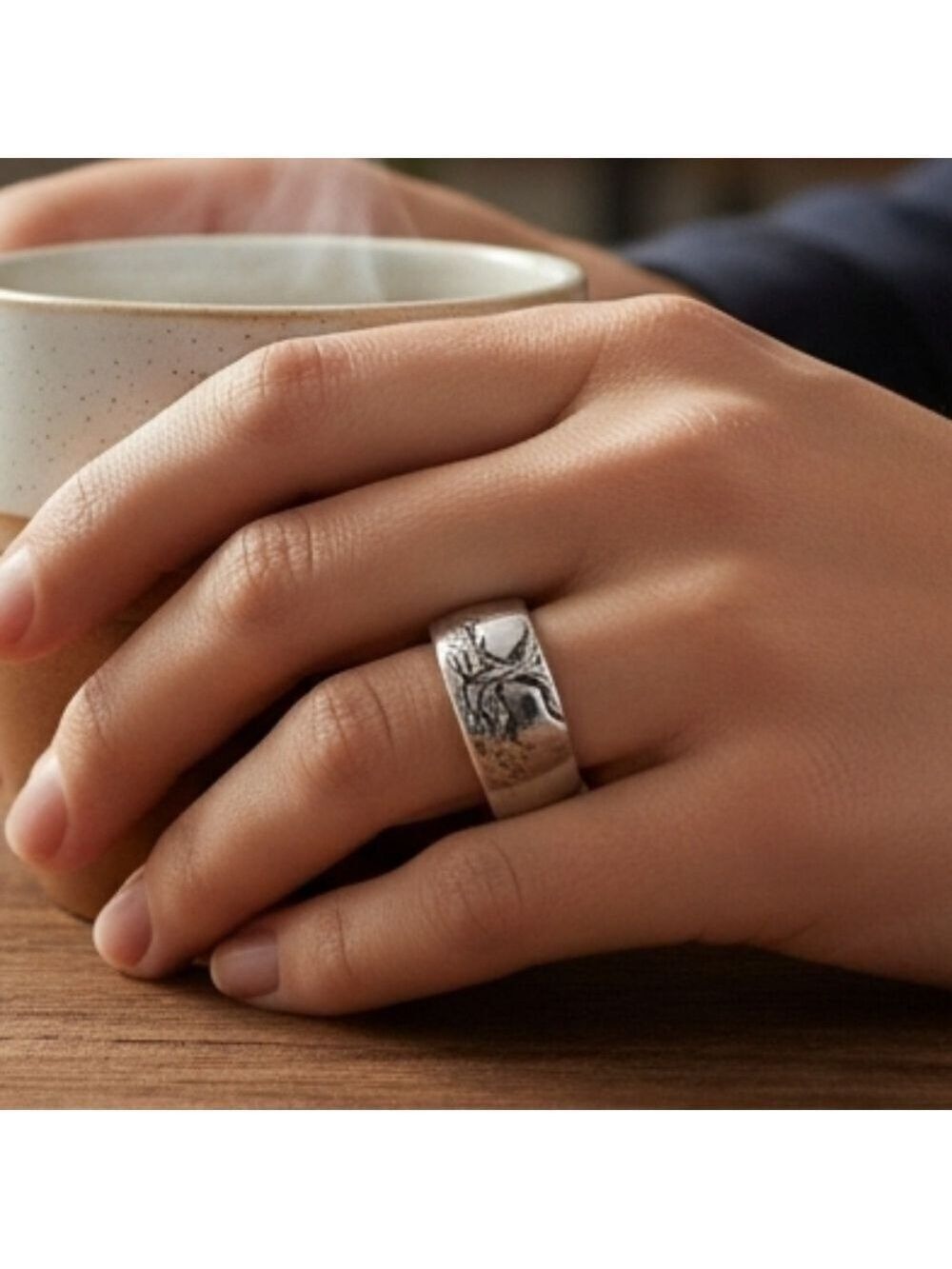 Tree Ring Faux Silver Band Ring Size 7 NWT
